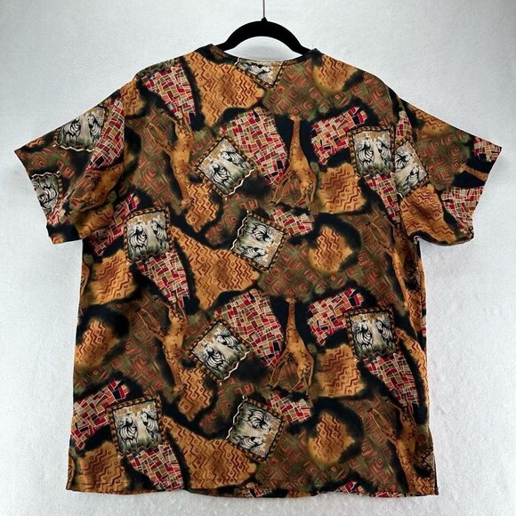 Silky Scrubs Shirt Mens Size M Southwestern Zebra Print Medical Uniform Brown - Picture 2 of 11